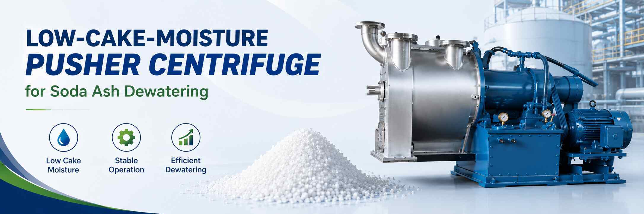 Low-Cake-Moisture Pusher Centrifuge for Soda Ash Dewatering