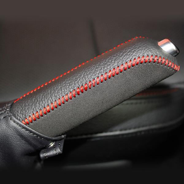 Black Leather Red Suede Handbrake Cover for Mazda CX-5 Hand-Stitched Cover