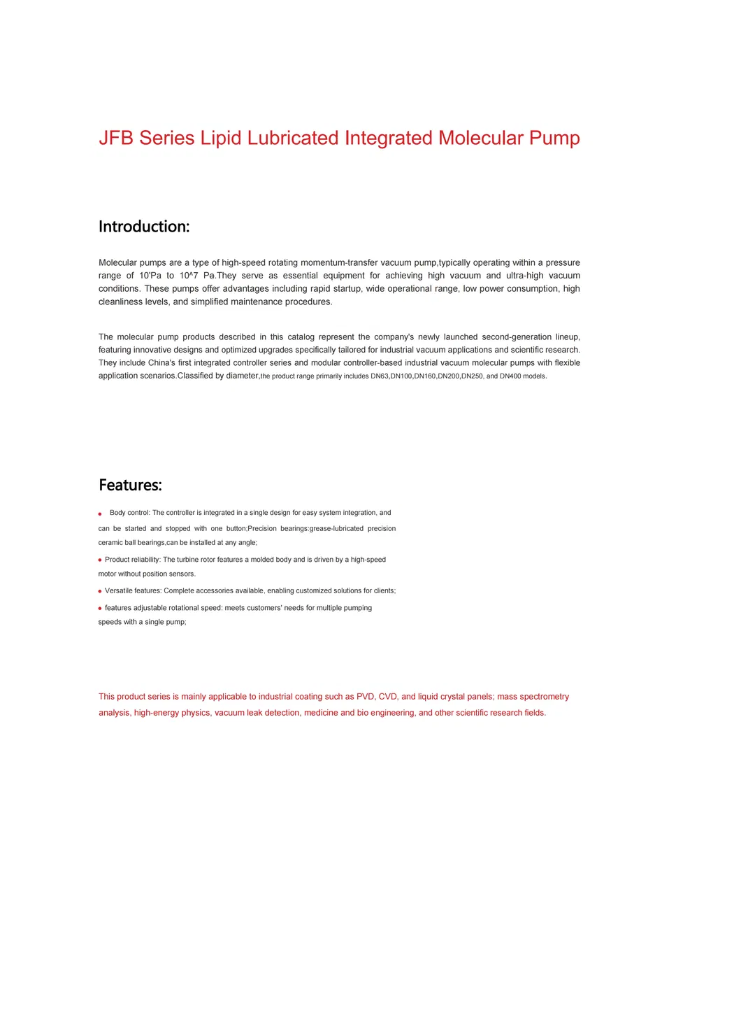 Jfb Series Lipid Lubricated Integrated Molecular Pump