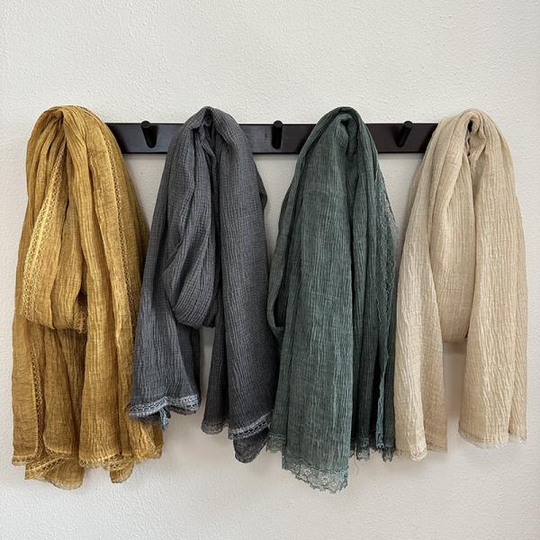 Y-Z Luxury Shawl Scarf Women Korean Lace Embroidery Plain Color Cotton and Linen Scarf Sunscreen Scarves