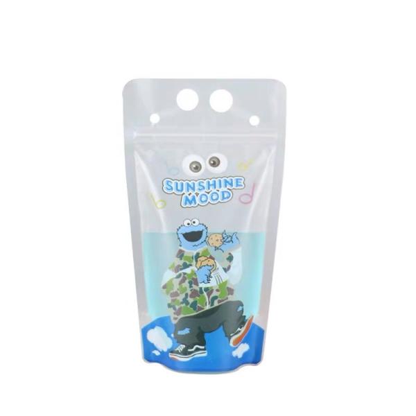Clear Drink Pouch Heavy Duty Hand-held Reclosable Zipper Heat-proof Plastic Stand Up Juice Pouch With Straws
