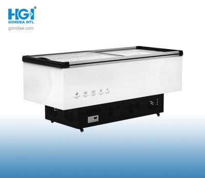 White 1500mm 450L Supermarket Island Freezer Meat Deep Freezer 380W 2 Glass Door