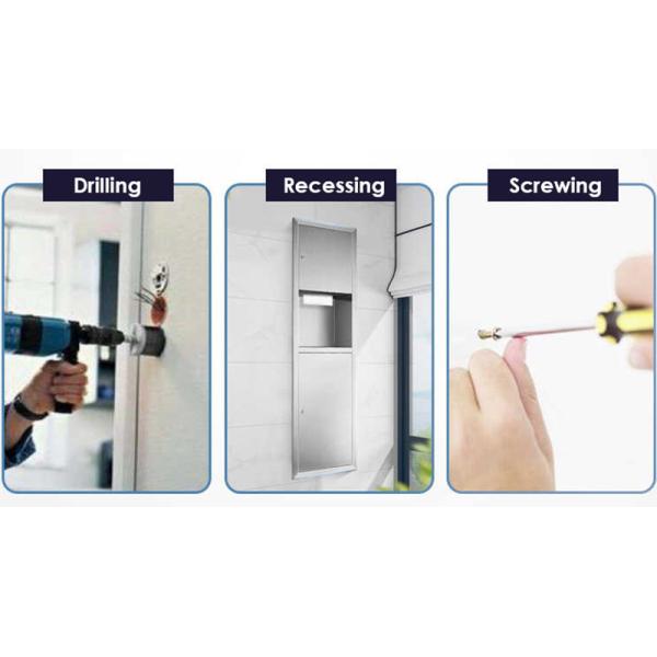2 In 1 Recessed Paper Towel Dispenser , Stainless Steel 304 Commercial Toilet Roll Holder
