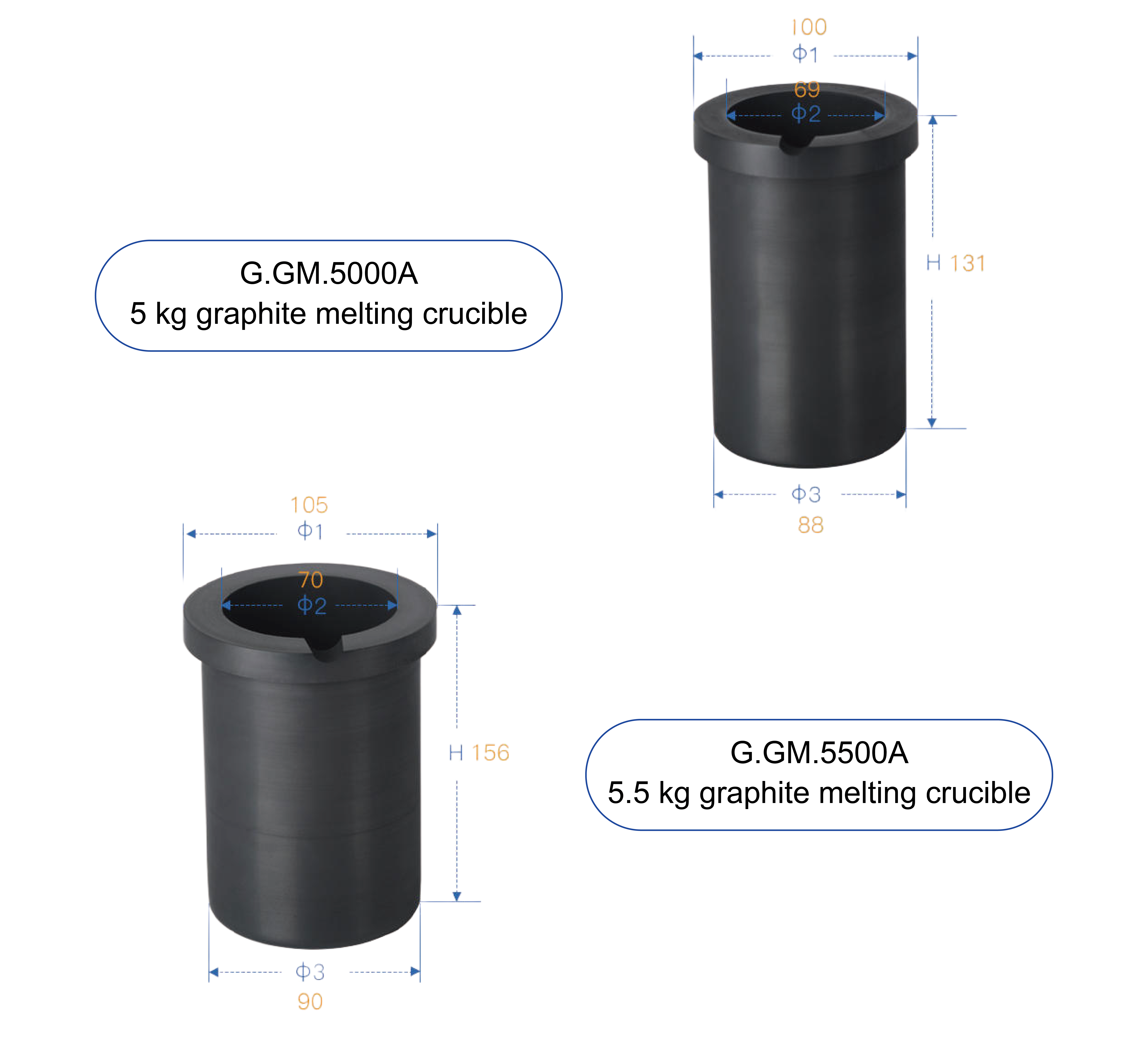 Gold Melting Graphite Crucible 1kg-8kg Capacity