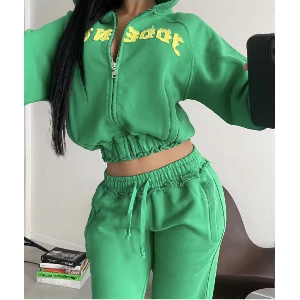 Custom French Terry Distressed Acid Wash Women's Tracksuit for Spring/Autumn Season
