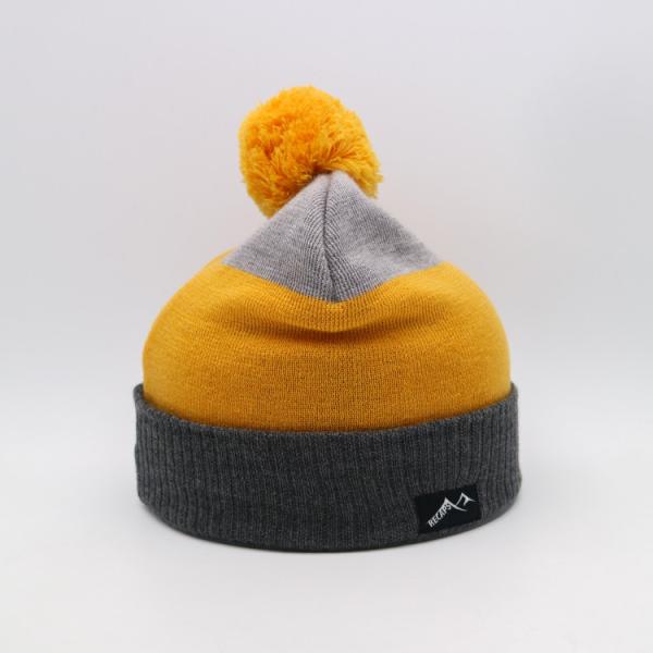 Malha Beanie Hats For Winter Season do peso leve 58CM em Grey Yellow preto