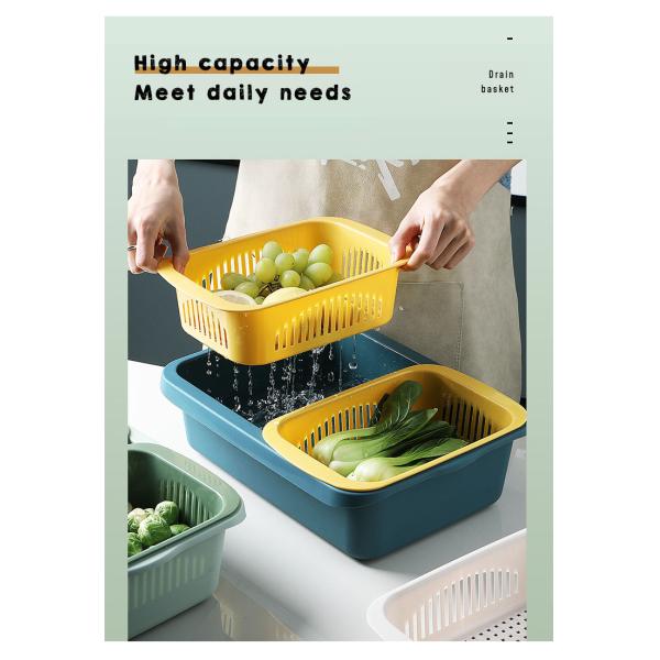 OEM ODM Rectangle Double Plastic Drain Basket Save Space Green