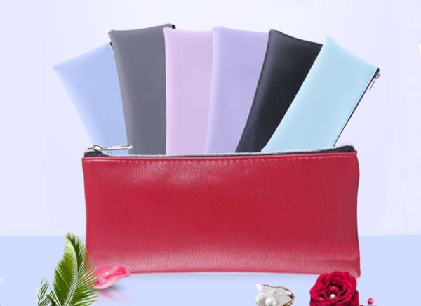 Plain color student pen bag female simple large capacity PU handbag makeup bag