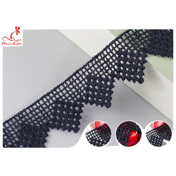 Black French Venice Guipure Lace Trim With Chemical Polyester Fiber Azo Free Dye