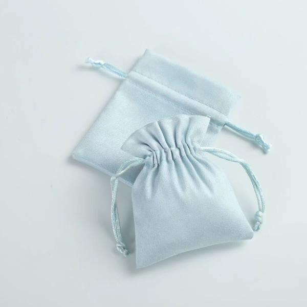 Acceptable OEM/ODM Custom Light Blue Velvet Drawstring Bag for Jewelry Organization