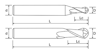 8mm Dia R4*8*16*8*150L 2Flutes TiAISiN Carbide Ball Nose End Mill For Carbon Steel Alloy Steel Cast Iron