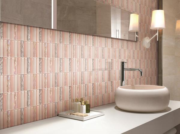 Mosaicos de vidrio para pared interior rosa claro de 300x300mm antideslizantes y duraderos para hotel y balcón