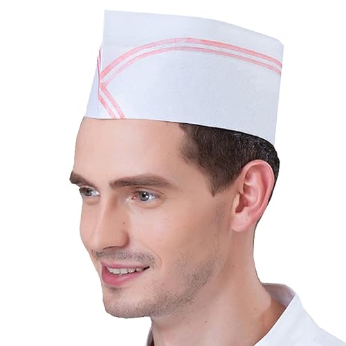 Haixin Restaurant Caps High Quality Disposable Paper Nonwoven Cooking Hair Kitchen Chef Forage Hats with Red Line Customized