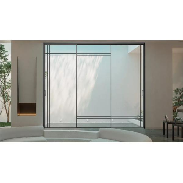 Slanted Edge Three Track Single Glass Aluminum Sliding Doors Triple Linkage