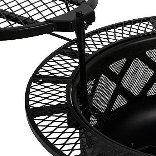 32'' Outdoor Wooden Brazier Round Fire Pit With Quick Removable Cooking Grill