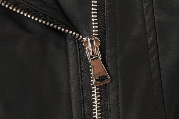 Metal Zipper 100% Polyurethane PU Biker Jacket Womens Two Pockets
