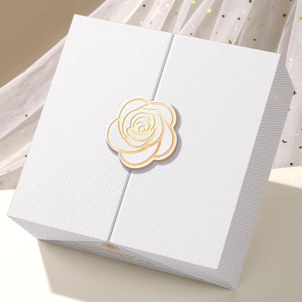 Luxury Skincare Gift Box Set Premium White Rose Gold Packaging Magnetic Closure