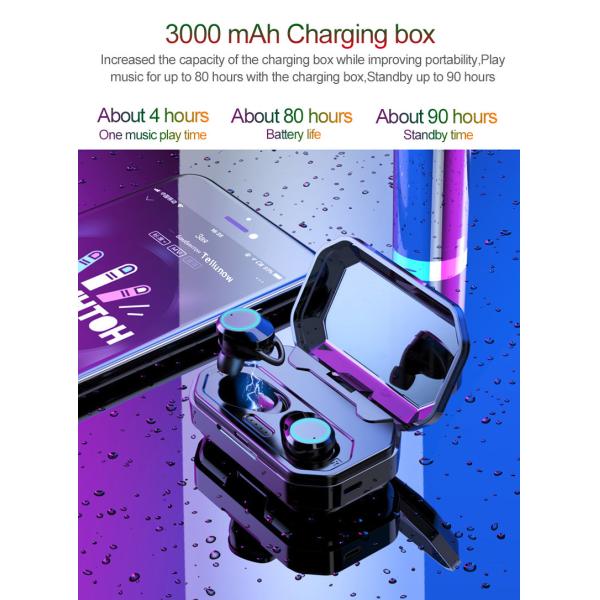 Наушник касания отпечатка пальцев шлемофона наушников Ipx7 Bluetooth 5,0 наушников Tws беспроводной водоустойчивый (с загрузочной коробкой 3000 mAh)