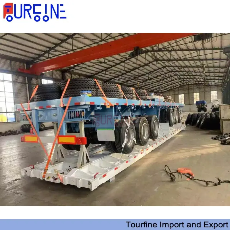 5 Axle 80 Ton Low Bed Semi Trailer With Reinforced Steel Frame For Heavy Equipment Transport