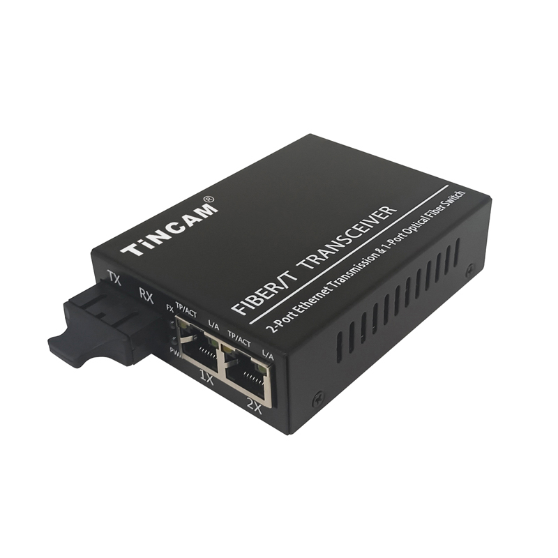 TiNCAM Factory 10/100Mbps 1 Fiber 2 PoE Port Fiber Media Converter IEEE 802.3af/at 20km Single Mode Dual Fiber 1310nm SC 48W Power Adapter TBC-PSF4312E-D20S