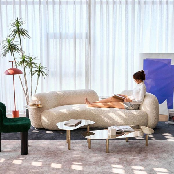 High density and high resilience foam 45 to 65 percent modern art round lounge sectional boucle velvet curved modular sofa