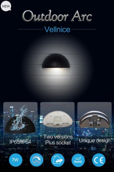 7W IP65 Outdoor LED Wall Lights half ball shaped can be charged pured aluminum body