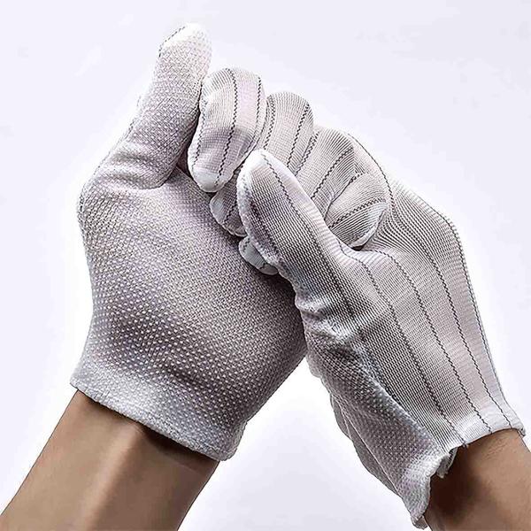 Fivefinger Double Striped Dispensing Anti Static Work Gloves Antislip For Electronic