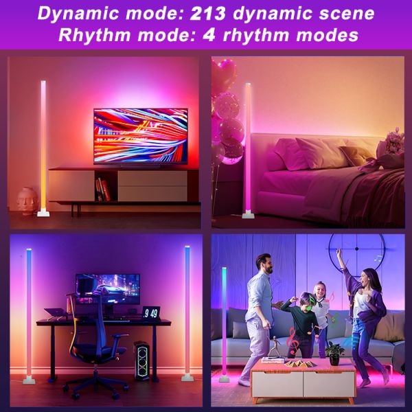 LED Light Source RGB Modern Floor Lamp Multi Color Smart Corner Lighting Music Sync Dimmable Remote App Control White Shade