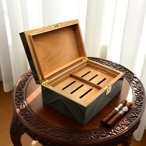 Custom Cigar Humidor Box with Layered Storage Adjustable Humidifier and Digital Hygrometer