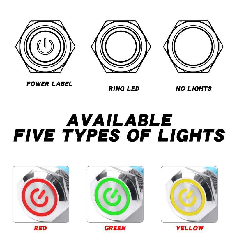 16mm Metal Push Button Switch High/Flat Head Led 3Pin/5Pin Metal Momentary  Switch Push Button Switches