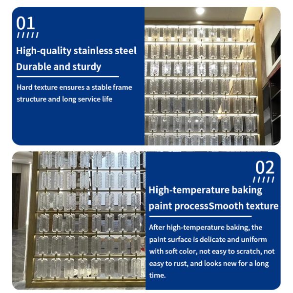 OEM Stainless Steel Screen Partition Crystal Pendant Glass Metal Room Dividers Partitions