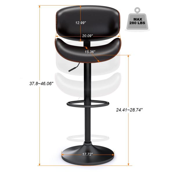 45 Pounds Adjustable Height Bar Chair with Backrest and Footrest PU Leather Upholstery