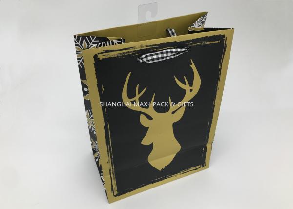 Small / Large Xmas Gift Bags , Paper Christmas Goodie Bags Full Gold Hot Stamping Printed