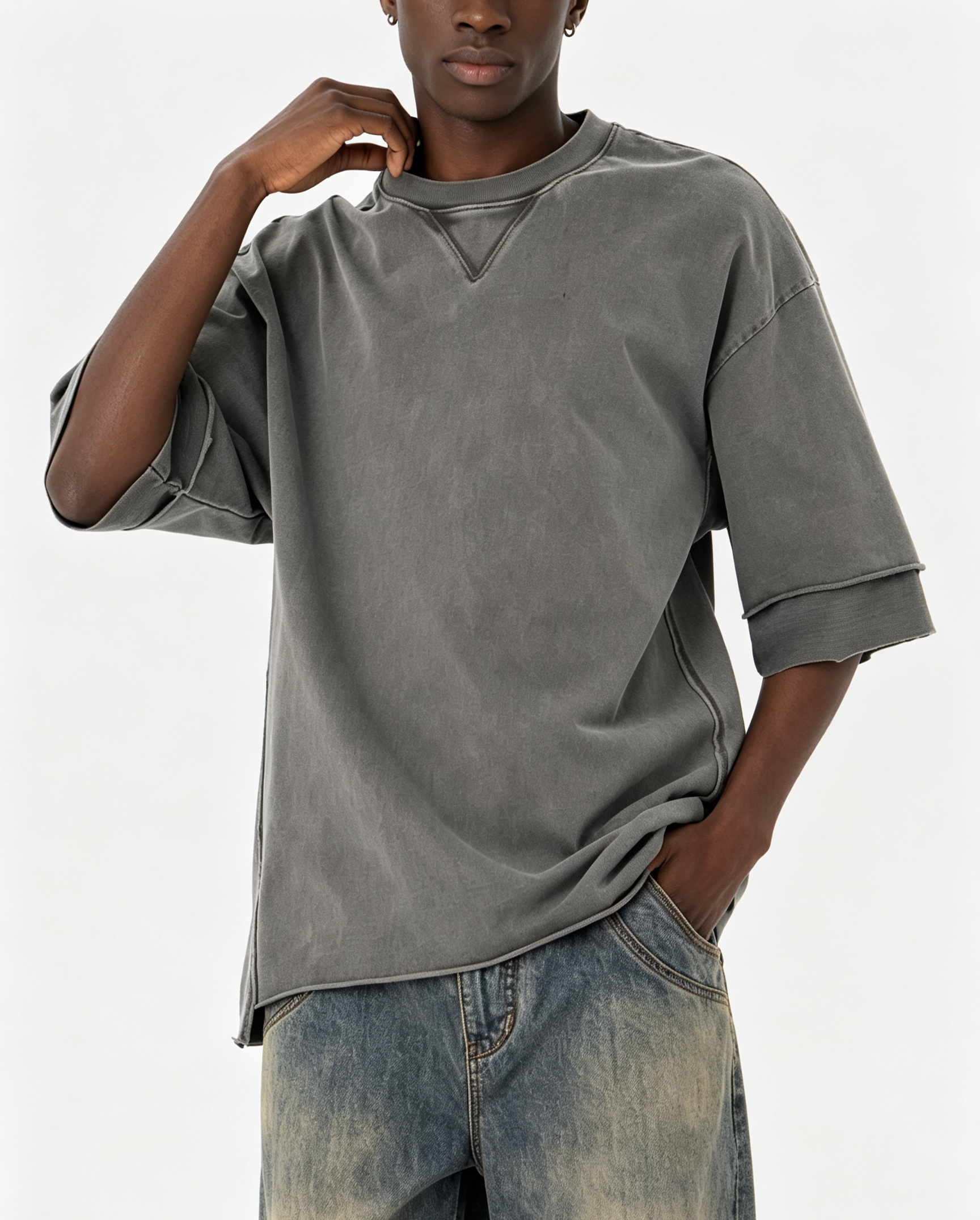 285GSM Streetwear Oversized T Shirt Vintage Wash Oversized Cotton Tee Irregular Hem
