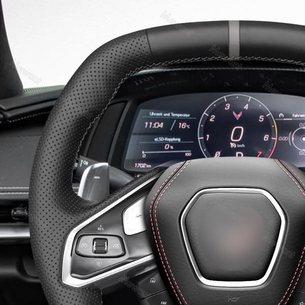 Hand Stitching PU Leather Steering Wheel Cover for Chevrolet Corvette C8 2020 2021 2022 2023