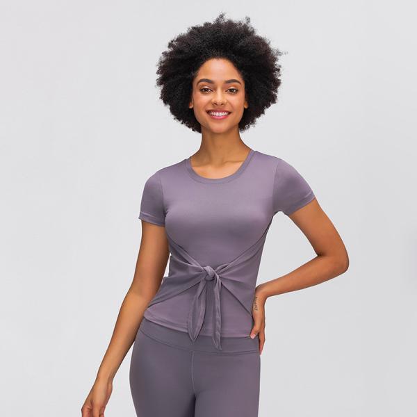 300gsm Front Straps Activewear T Shirts Padded Short Sleeve Twist Front T Shirts