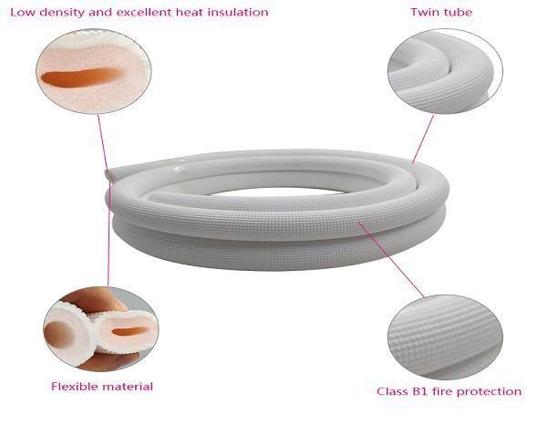 1/4 - 5/8 Insulated Copper Coil Line Set Seamless Pipe Tube for HVAC Refrigerant White Insulation PE Foam