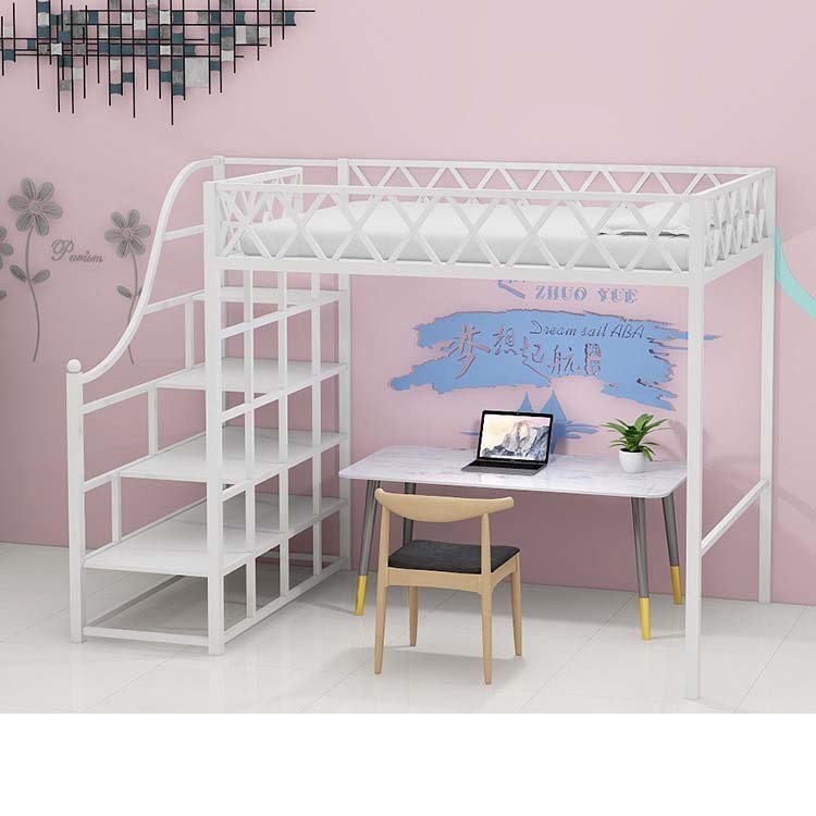 Chinese Design Style Metal Queen Size Loft Bed for Modern Apartment Living