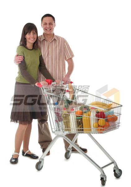 Metal Supermarket Shopping Trolley , Grocery Shopping Trolleys Zinc Plated Surface