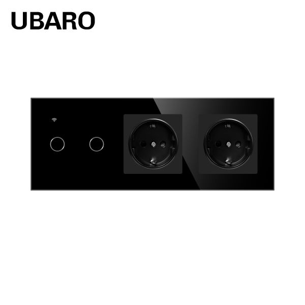 UBARO Smart WiFi Touch Light Switch & Dual EU Schuko Power Outlets Combo with Tempered Glass Panel and Tin-phosphor Bronze Wiring