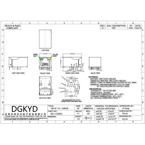 Tap up cat5 modular jack RJ45 with magnetics Single Port for router