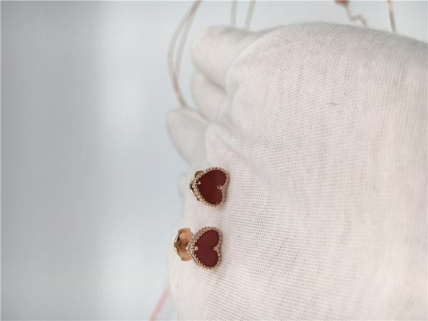 Heart Shaped Van Cleef Alhambra Earrings Carnelian With 18k Rose Gold