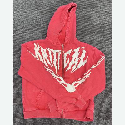 Custom Hoodies Lined or Custom 100% Cotton Puff Printing Streetwear Acid Washed Heavyweight Zip Up Hoodies