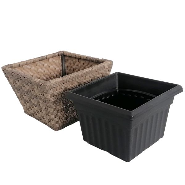 Metal Frame PE Wicker Plastic Pots Artificial Woven Home Garden Plant Pots
