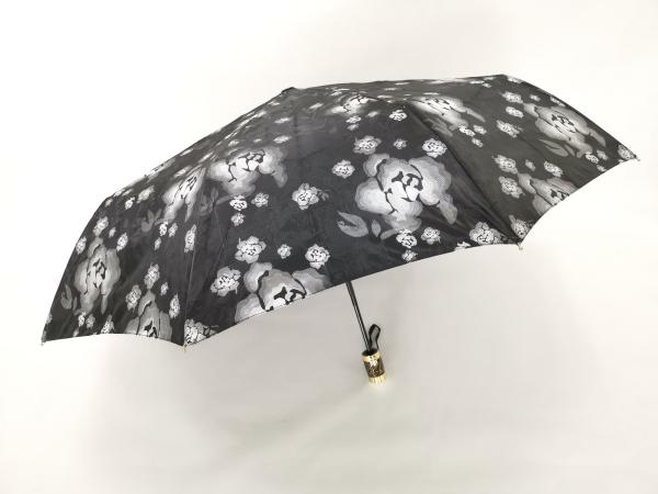 Waterproof Fabric 9 Panels Auto Open Close Umbrella In Black Color With Printed Handle