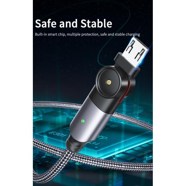 180 Rotate USB A To Micro B Cable Fast Charging LED Charger Data Cable