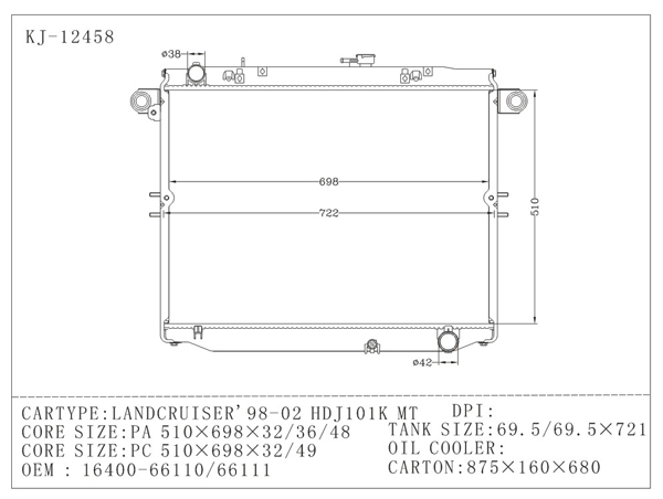 1640066110 Car Cooling Radiator For Toyota Radiator Of LANDCRUISER 2001 HDJ101K