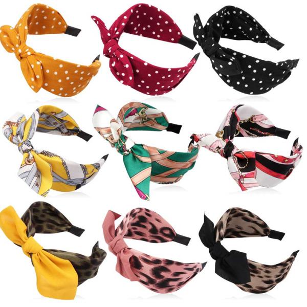 GLH009 Leopard-print rabbit ears knotting wide band girls fabric headbands outerwear hair clip headband accessories