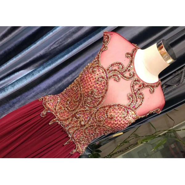 Maroon A Line Lace Prom Dress Sleeveless Top Lace Heavy Beading Sweep Train