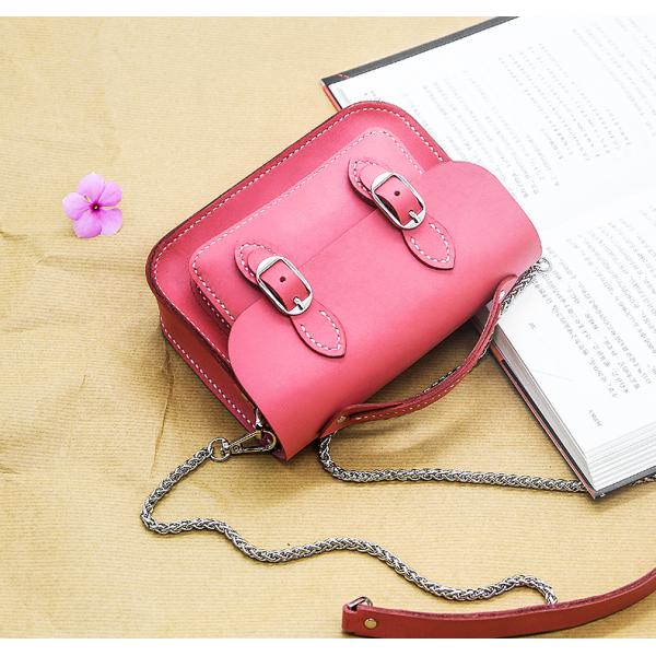 Pink Women PU Leather Belt Buckle Square Shoulder Bag Casual Flap Crossbody